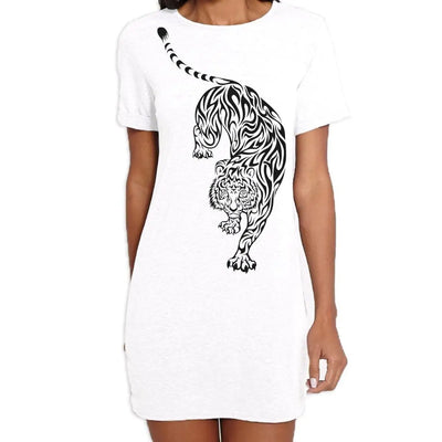 Tribal Tiger Tattoo Large Print Women's T-Shirt Dress L