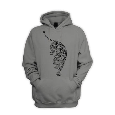 Tribal Tiger Tattoo Men's Pouch Pocket Hoodie Hooded Sweatshirt L / Charcoal