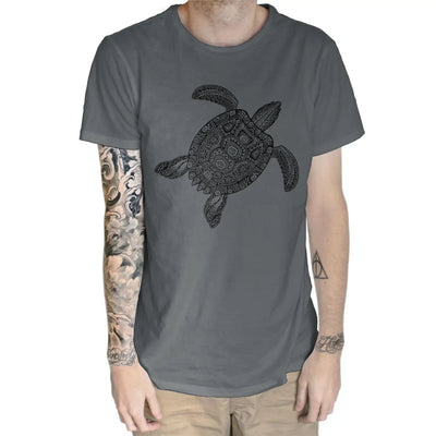 Tribal Turtle Tattoo Hipster Large Print Men's T-Shirt Small / Charcoal Grey