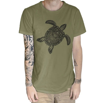Tribal Turtle Tattoo Hipster Large Print Men's T-Shirt Small / Khaki