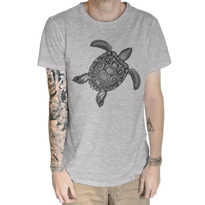 Tribal Turtle Tattoo Hipster Large Print Men's T-Shirt Small / Light Grey