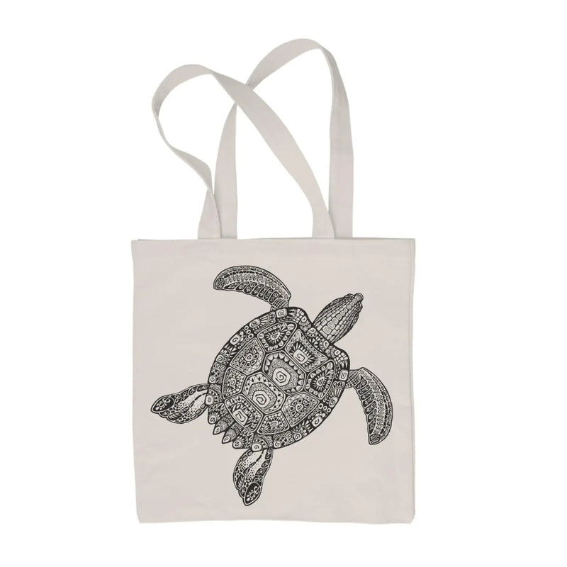 Tribal Turtle Tattoo Hipster Large Print Tote Shoulder Shopping Bag Cream