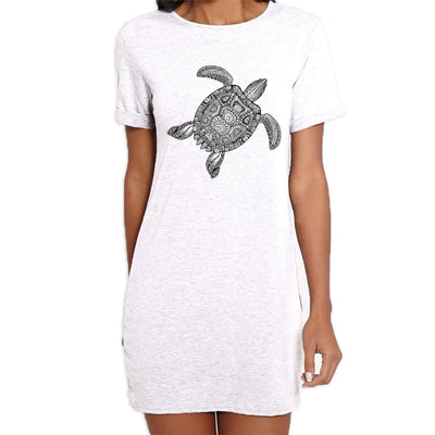 Tribal Turtle Tattoo Hipster Large Print Women's T-Shirt Dress Medium