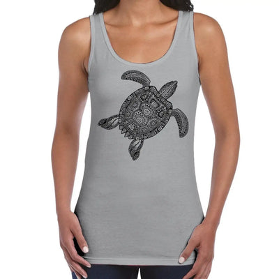 Tribal Turtle Tattoo Hipster Large Print Women's Vest Tank Top XXL / Light Grey