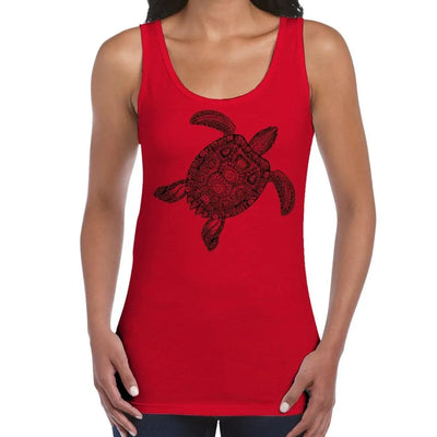 Tribal Turtle Tattoo Hipster Large Print Women's Vest Tank Top XXL / Red