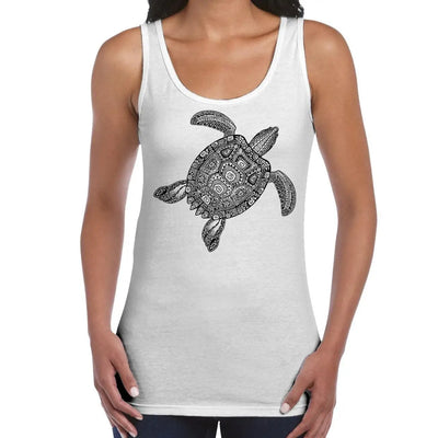 Tribal Turtle Tattoo Hipster Large Print Women's Vest Tank Top XXL / White