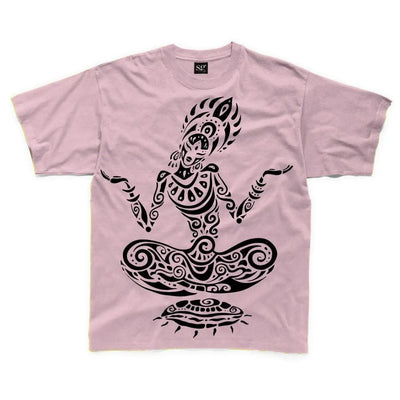 Tribal Yoga Lotus Pose Tattoo Large Print Kids Children's T-Shirt 5-6 / Pink