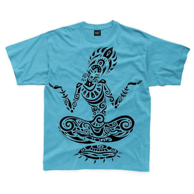 Tribal Yoga Lotus Pose Tattoo Large Print Kids Children's T-Shirt 5-6 / Sapphire Blue