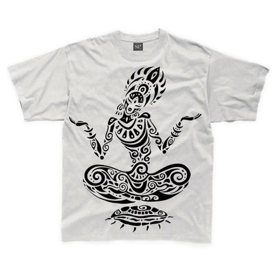 Tribal Yoga Lotus Pose Tattoo Large Print Kids Children's T-Shirt 5-6 / White