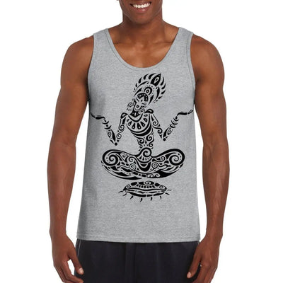 Tribal Yoga Lotus Pose Tattoo Large Print Men's Vest Tank Top XXL / Light Grey