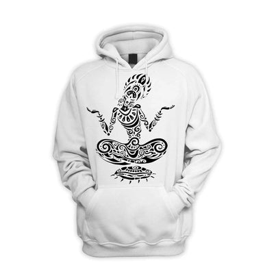Tribal Yoga Lotus Pose Tattoo Men's Pouch Pocket Hoodie Hooded Sweatshirt M / White
