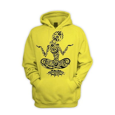 Tribal Yoga Lotus Pose Tattoo Men's Pouch Pocket Hoodie Hooded Sweatshirt M / Yellow