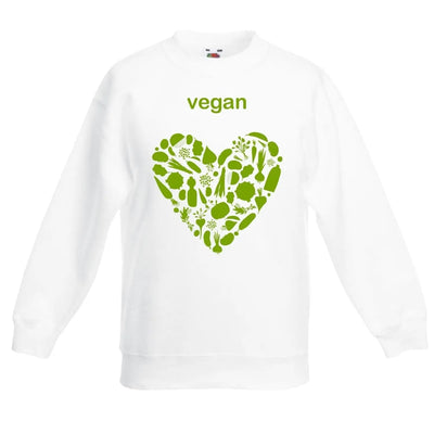 Vegan Heart Children's Unisex Sweatshirt Jumper 5-6 / White