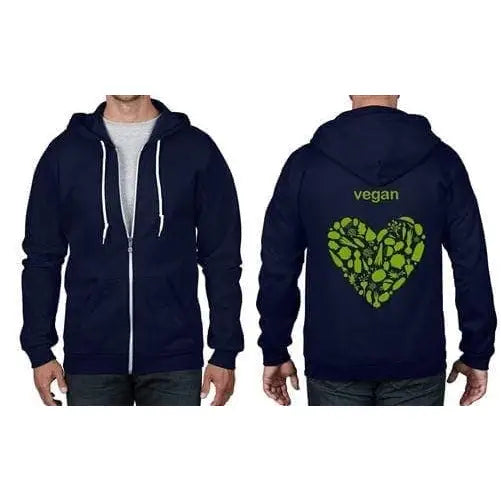 Vegan Heart Logo Full Zip Hoodie S / Navy Blue
