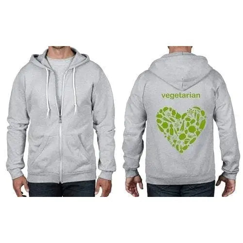 Vegetarian Heart Logo Full Zip Hoodie M / Heather Grey