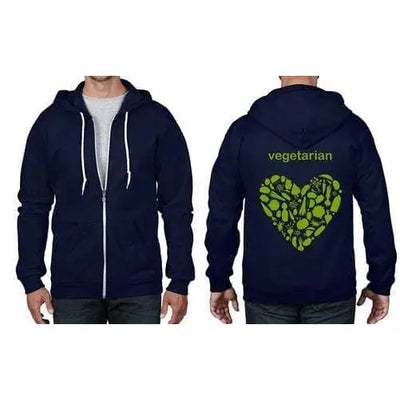 Vegetarian Heart Logo Full Zip Hoodie M / Navy Blue