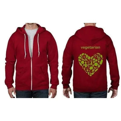Vegetarian Heart Logo Full Zip Hoodie M / Red
