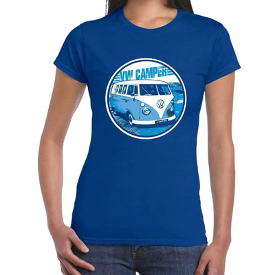 VW Volkswagen Camper Blue Logo Women's T-Shirt S