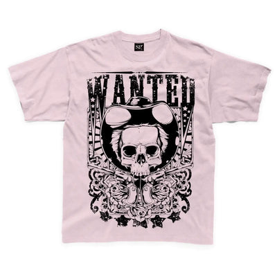 Wanted Poster Skull Large Print Kids Children's T-Shirt 11-12 / Pink