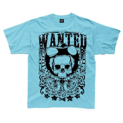 Wanted Poster Skull Large Print Kids Children's T-Shirt 11-12 / Sapphire Blue