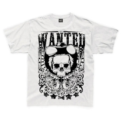 Wanted Poster Skull Large Print Kids Children's T-Shirt 11-12 / White