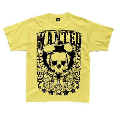 Wanted Poster Skull Large Print Kids Children's T-Shirt 11-12 / Yellow