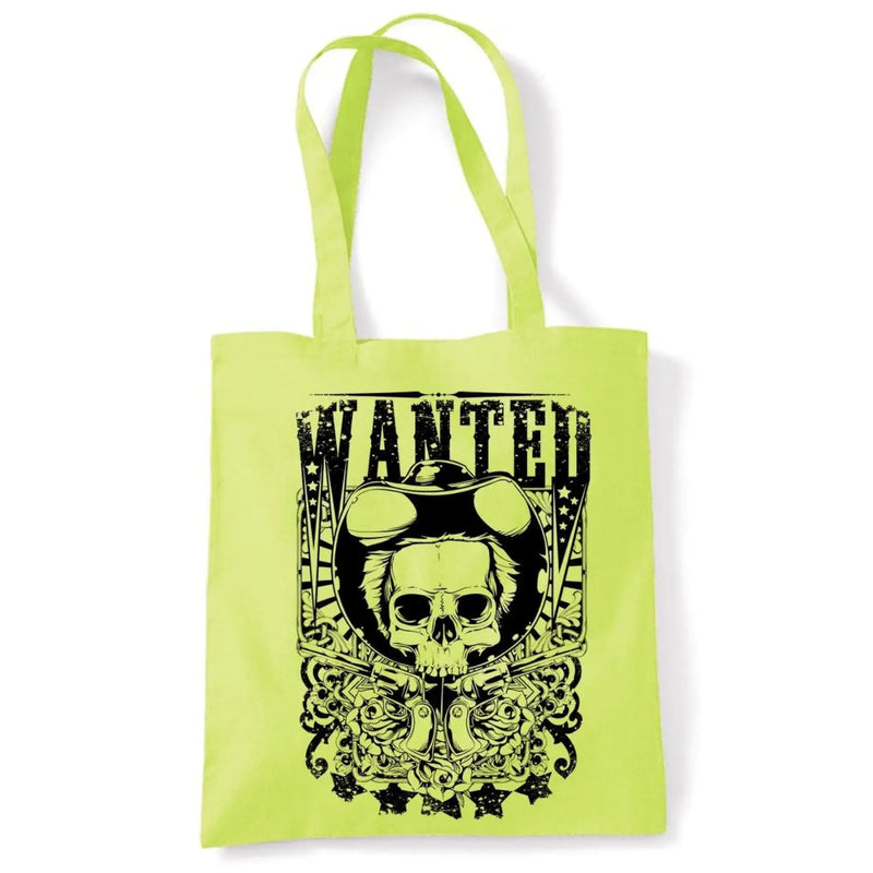 Wanted Poster Skull Large Print Tote Shoulder Shopping Bag