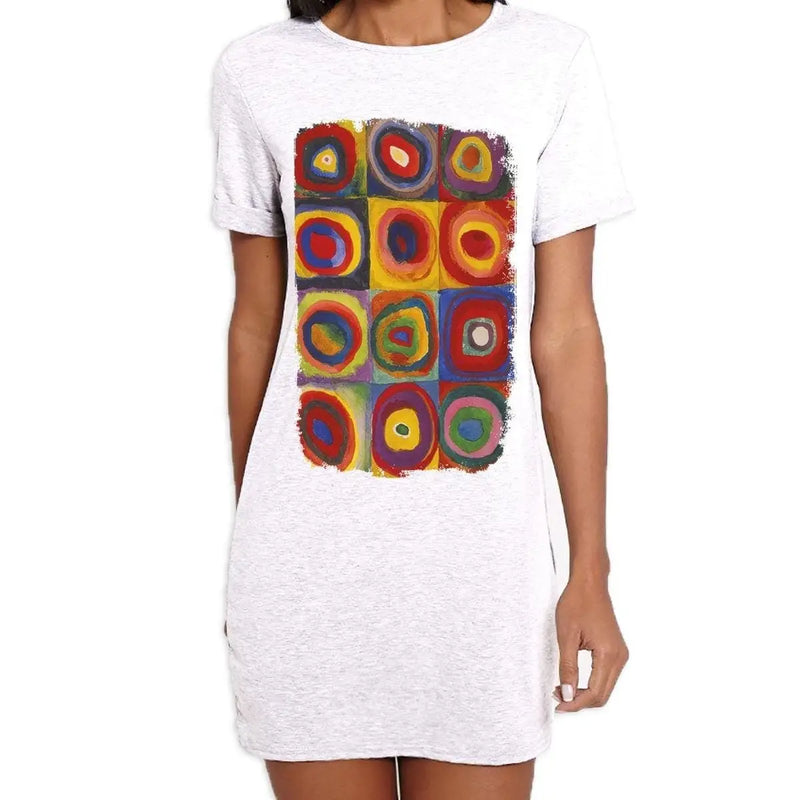Wassilly Kandinsky Colour Study Square With Concentric Circles Large Print Womens T-Shirt Dress L
