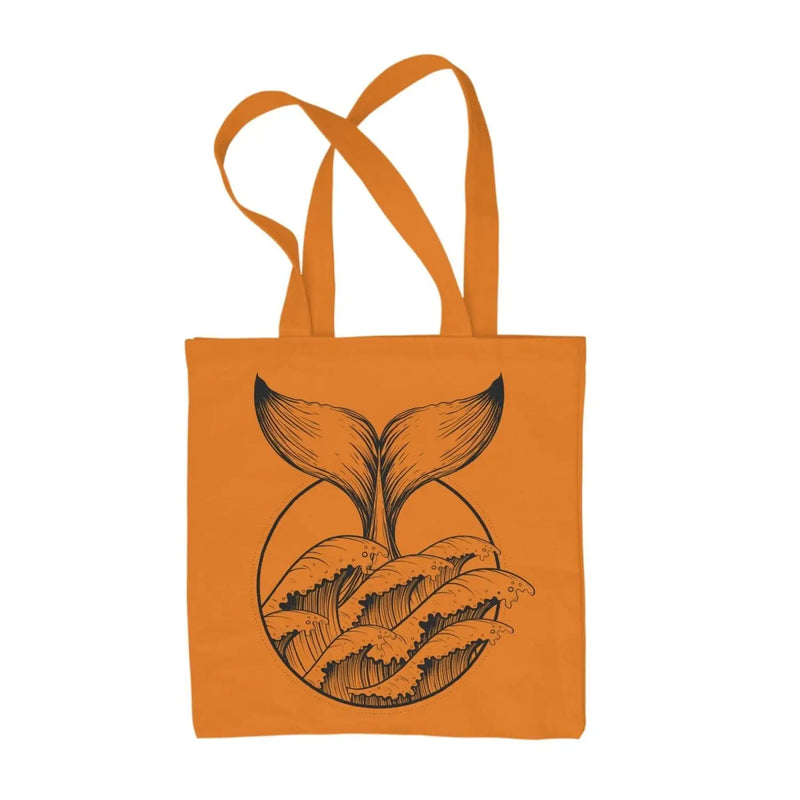 Whale Tail Tattoo Hipster Large Print Tote Shoulder Shopping Bag Orange