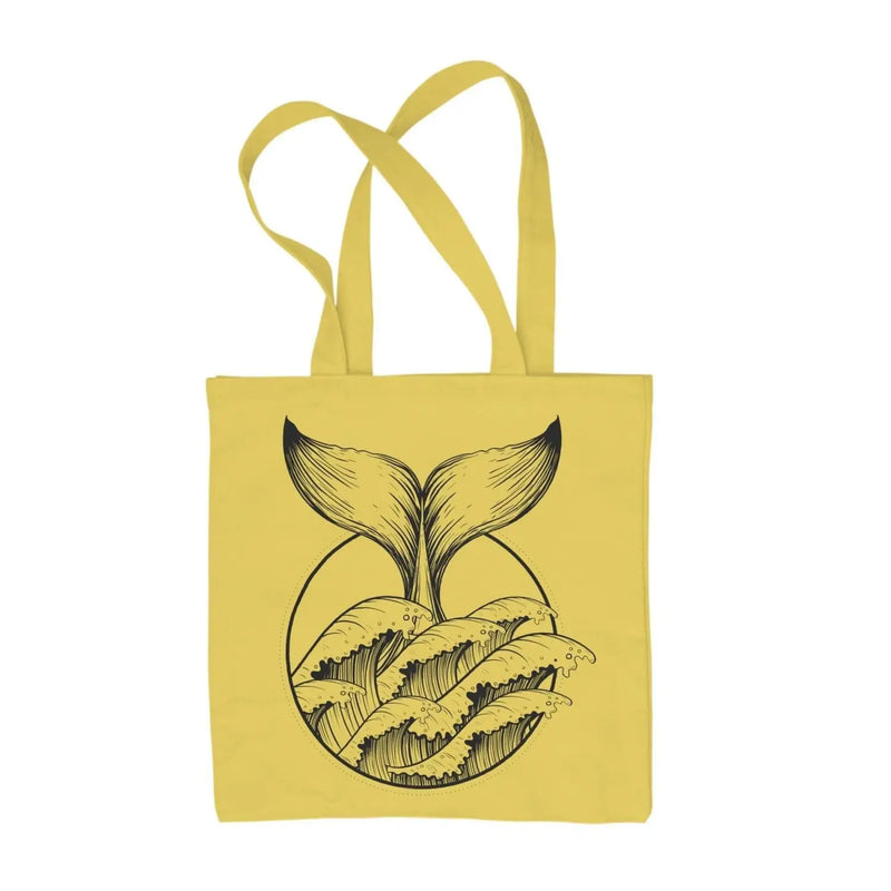 Whale Tail Tattoo Hipster Large Print Tote Shoulder Shopping Bag Yellow