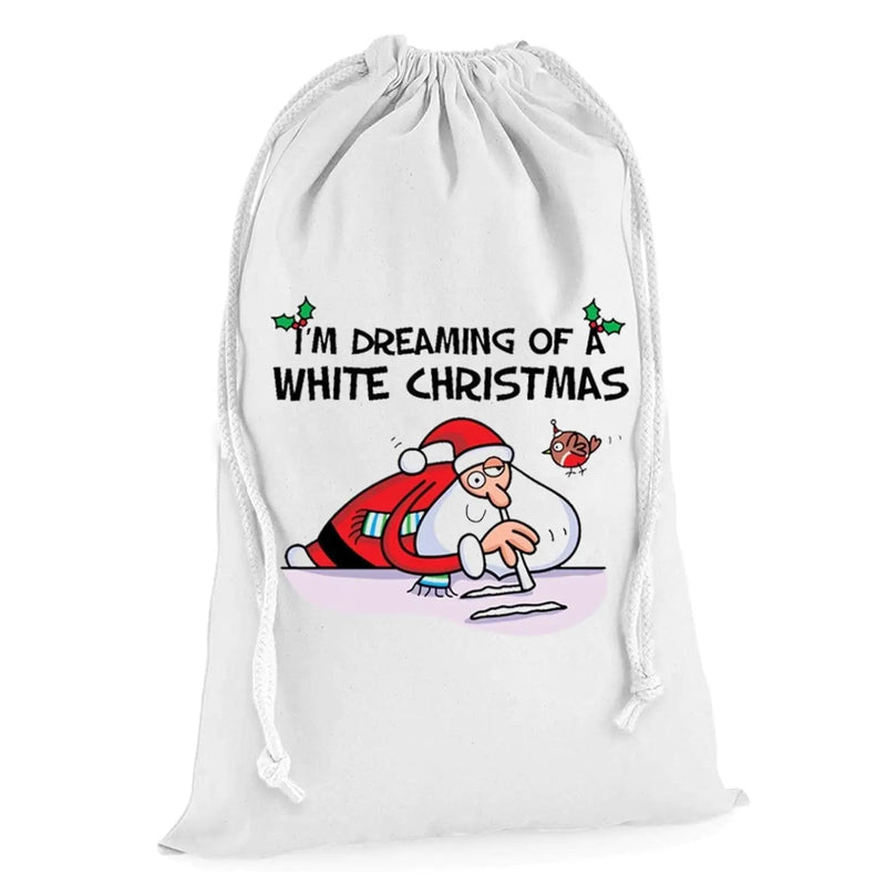 White Christmas Santa Claus Cocaine Funny Christmas Presents Stocking Drawstring Sack