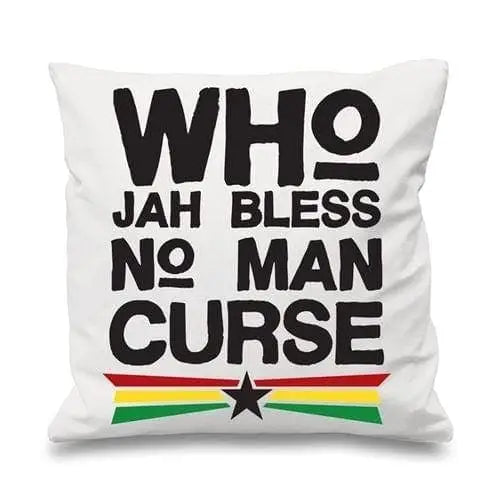 Who Jah Bless No Man Curse Cushion White