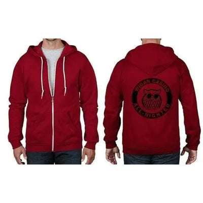 Wigan Casino All Nighter Owl Norther Soul Full Zip Hoodie XL / Red
