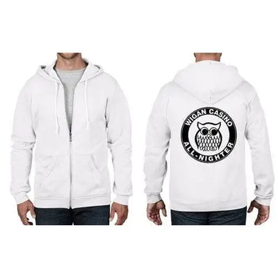 Wigan Casino All Nighter Owl Norther Soul Full Zip Hoodie XL / White