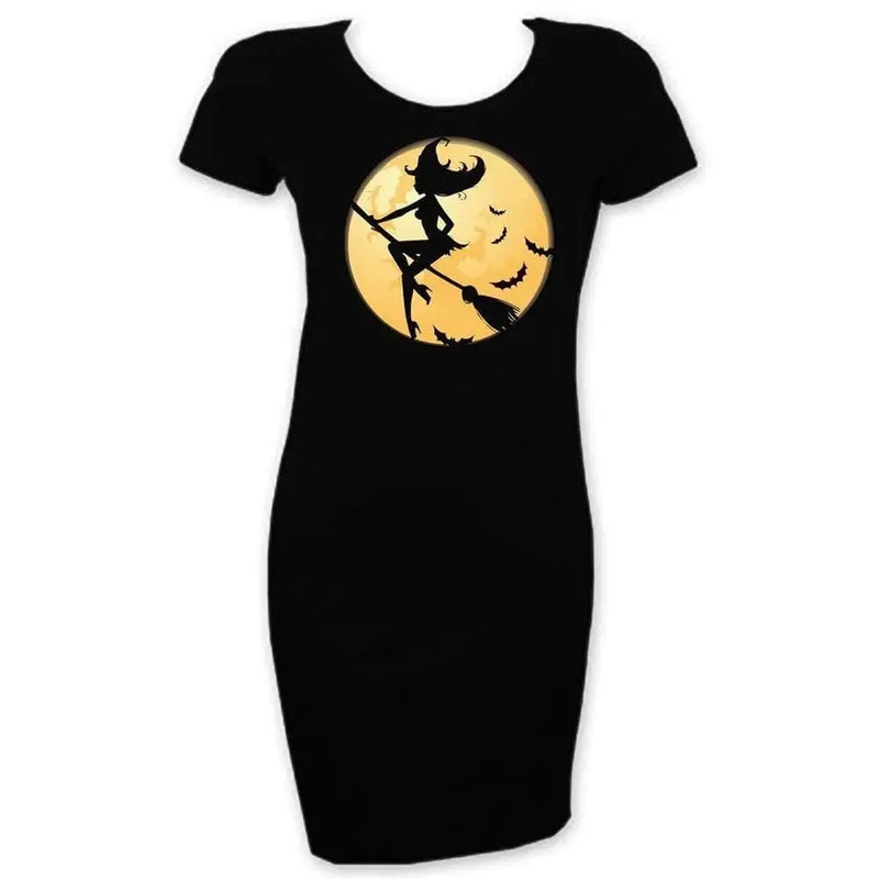 Witch On A Broom Short Sleeve T-Shirt Dress