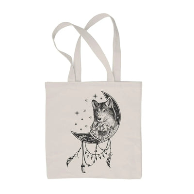 Wolf Dreamcatcher Native American Tattoo Hipster Large Print Tote Shoulder Shopping Bag Cream