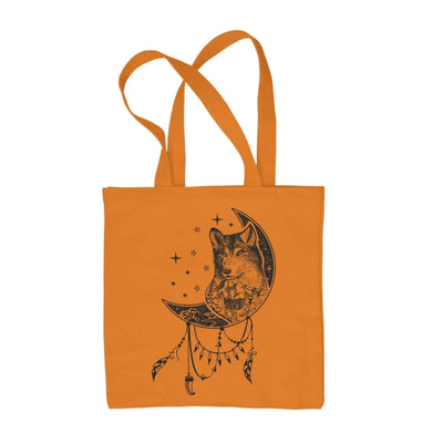 Wolf Dreamcatcher Native American Tattoo Hipster Large Print Tote Shoulder Shopping Bag Orange