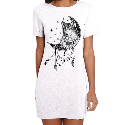 Wolf Dreamcatcher Native American Tattoo Hipster Large Print Women's T-Shirt Dress Small