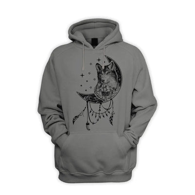 Wolf Dreamcatcher Native American Tattoo Hipster Men's Pouch Pocket Hoodie Hooded Sweatshirt XXL / Charcoal Grey