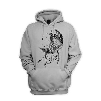 Wolf Dreamcatcher Native American Tattoo Hipster Men's Pouch Pocket Hoodie Hooded Sweatshirt XXL / Light Grey