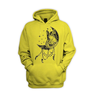 Wolf Dreamcatcher Native American Tattoo Hipster Men's Pouch Pocket Hoodie Hooded Sweatshirt XXL / Yellow