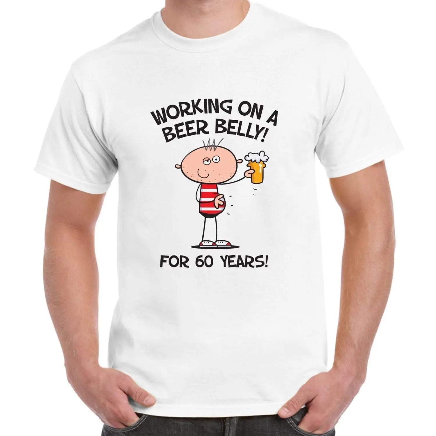 Working on a Beer Belly Funny 60th Birthday Gift Men's T-Shirt
