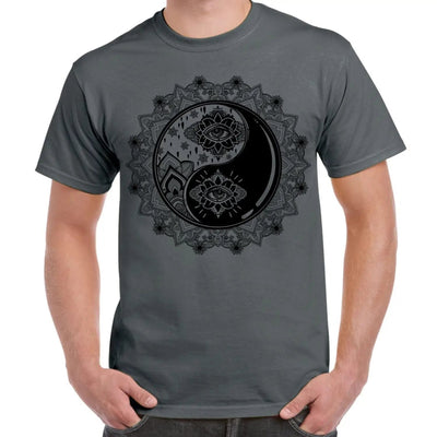 Yin and Yang Mandala Hipster Tattoo Large Print Men's T-Shirt XL / Charcoal Grey
