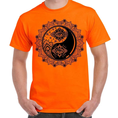 Yin and Yang Mandala Hipster Tattoo Large Print Men's T-Shirt XL / Orange