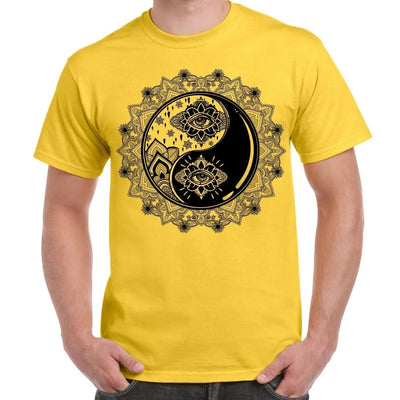 Yin and Yang Mandala Hipster Tattoo Large Print Men's T-Shirt XL / Yellow