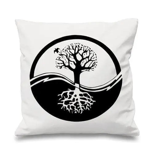 Yin and Yang Tree Of Life Cushion White