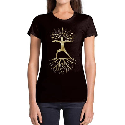 Yoga Tree of Life Virabhadrasana Warrior Pose Women's T-Shirt Large