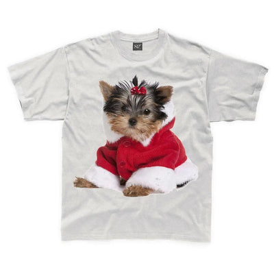 Yorkshire Terrier Puppy Santa Claus Father Christmas Kids T-Shirt 3-4