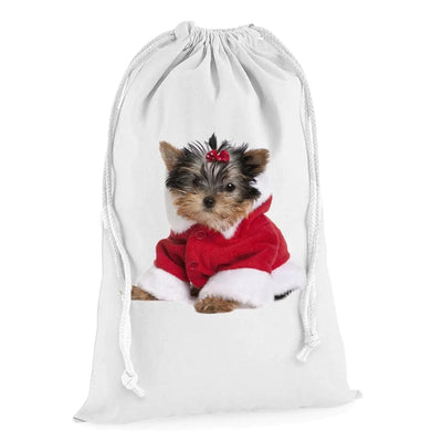 Yorkshire Terrier Puppy Santa Claus Father Christmas Presents Stocking Drawstring Sack
