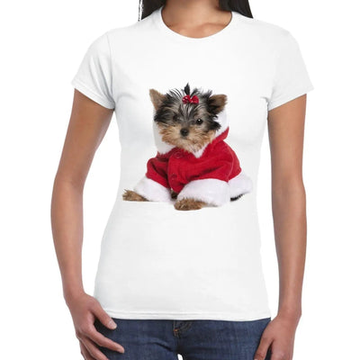 Yorkshire Terrier Puppy Santa Claus Father Christmas Women's T-Shirt XL